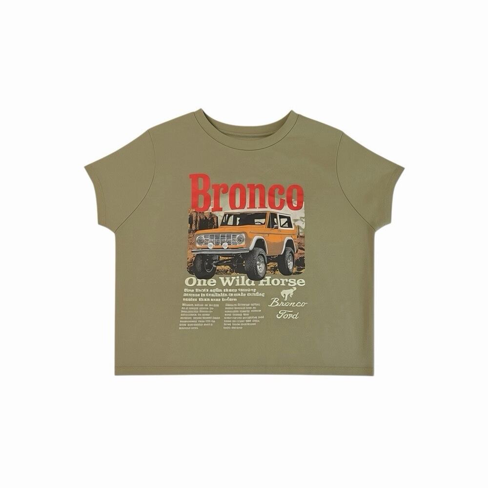 Ford Official Licensed Product Green Bronco Cropped Graphic Tee Women’s XL
